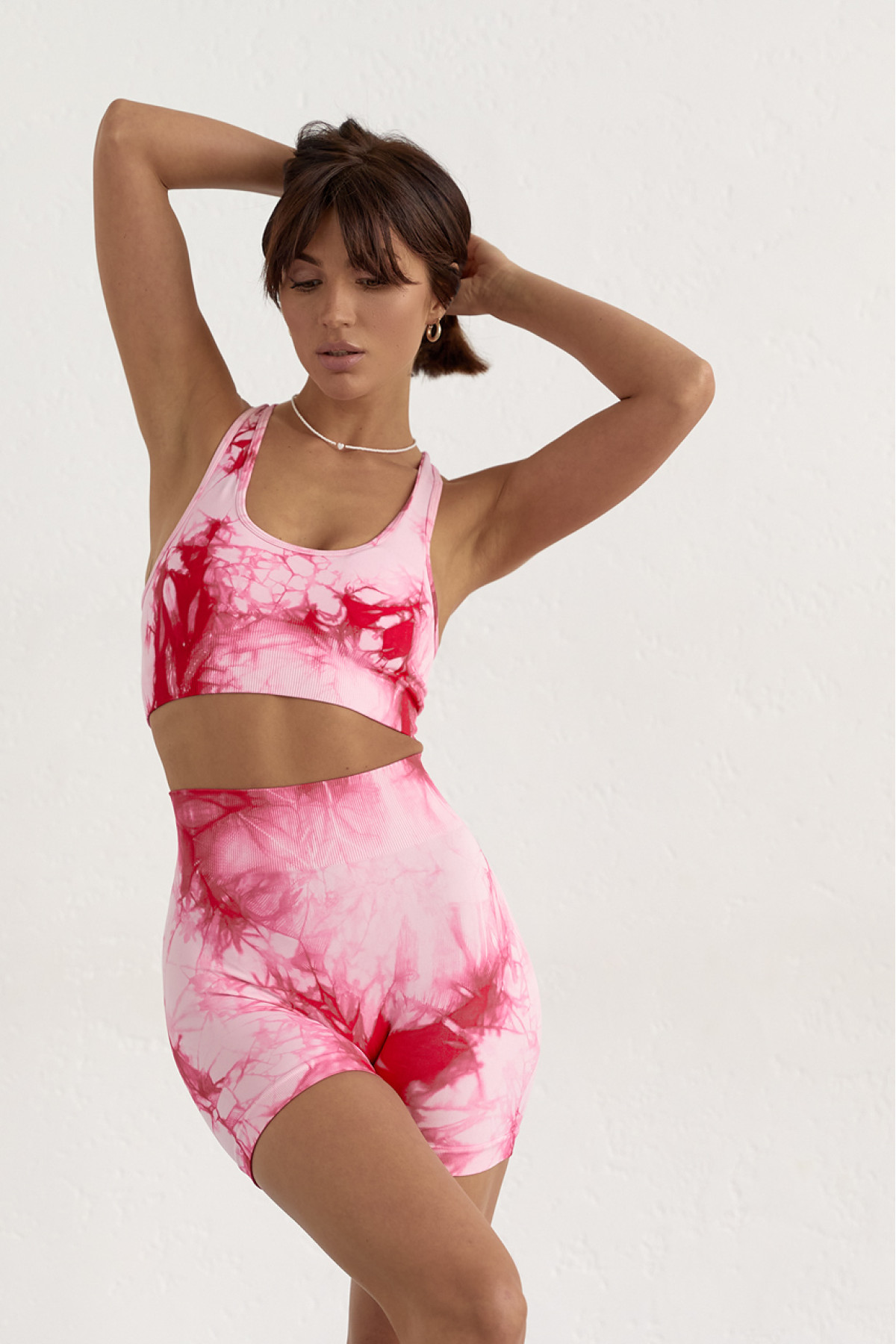 Комплект для фітнесу в техніці тайдай  червоний колір