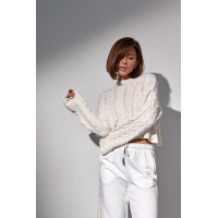 Костюмдвійка з в'язаною кофтою в косички та трикотажними штанами  молочний колір