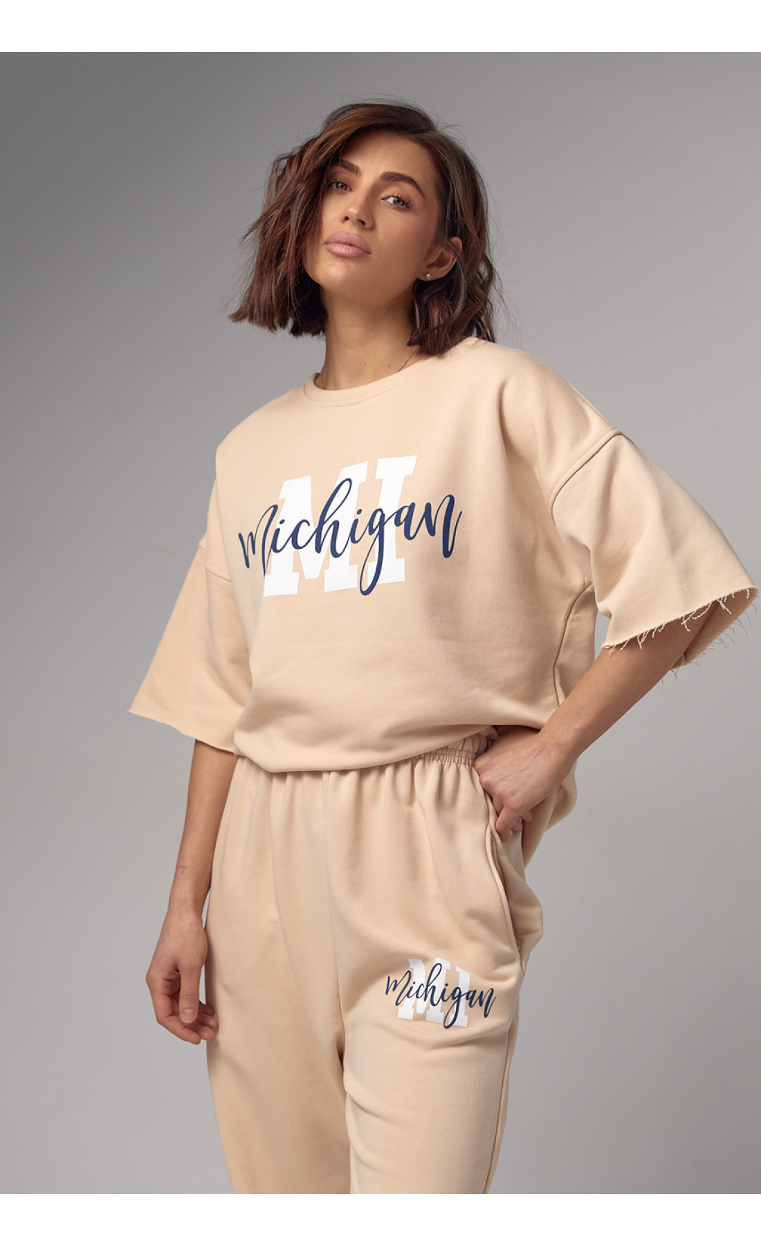 Жіночий спортивний костюм з написом ichigan  кремовий колір