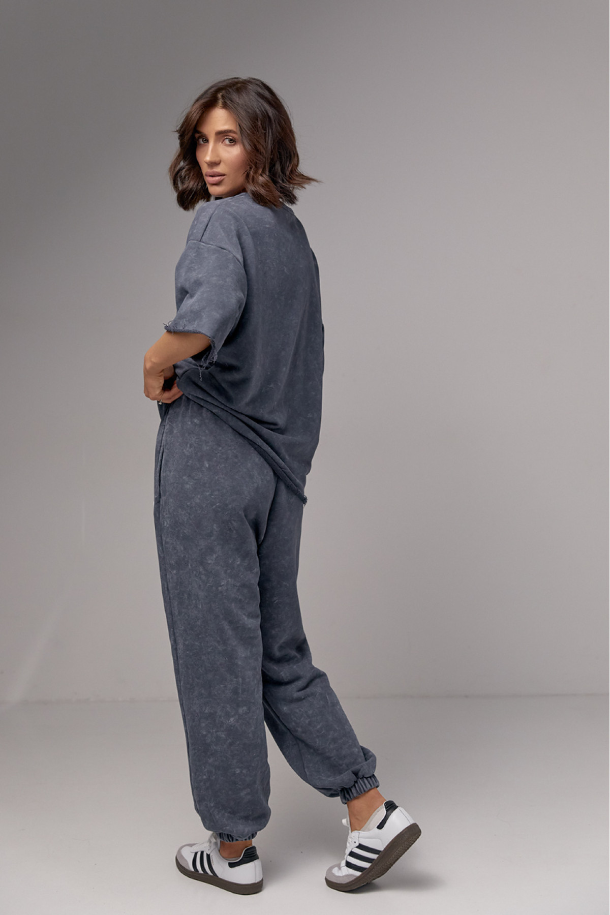 Спортивний костюм у техніці тайдай з принтом Wang  темносірий колір