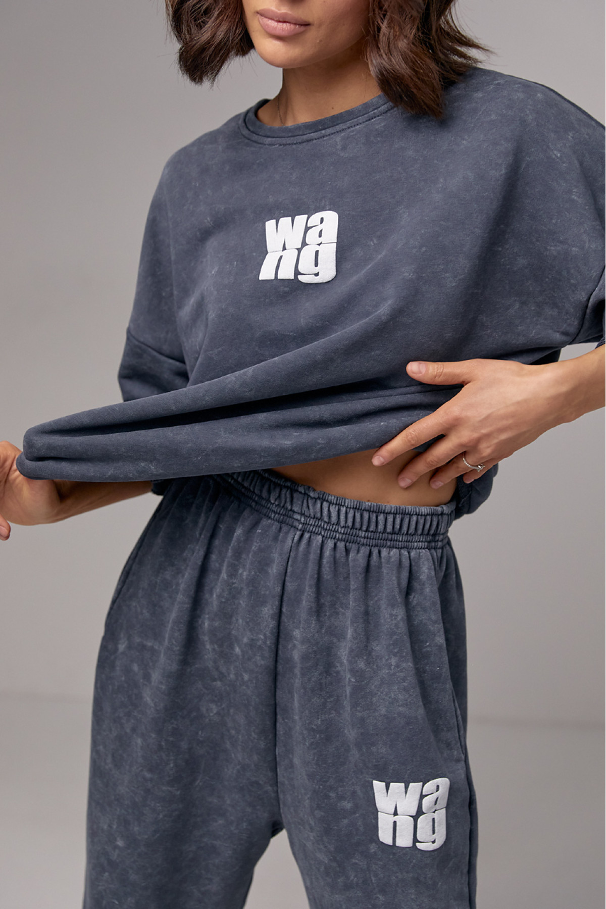 Спортивний костюм у техніці тайдай з принтом Wang  темносірий колір