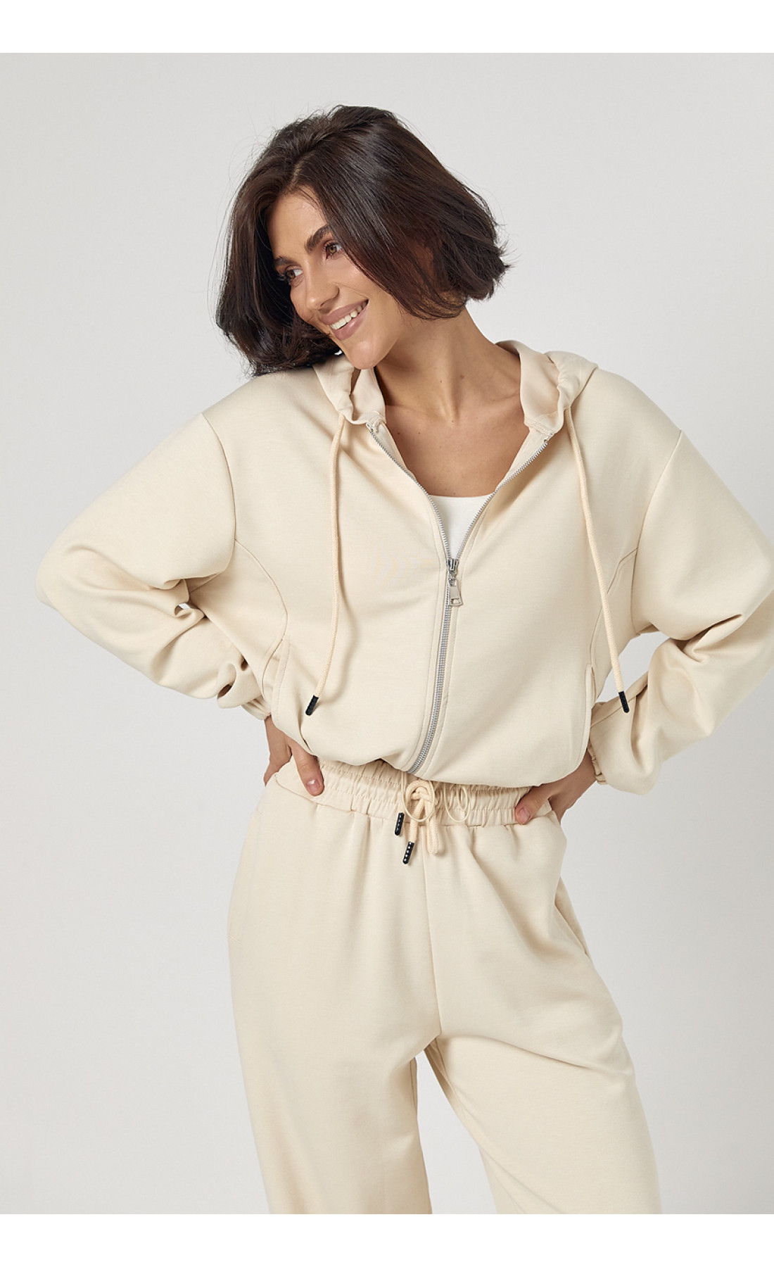 Спортивний костюм із джогерами та кофтою з капюшоном  бежевий колір