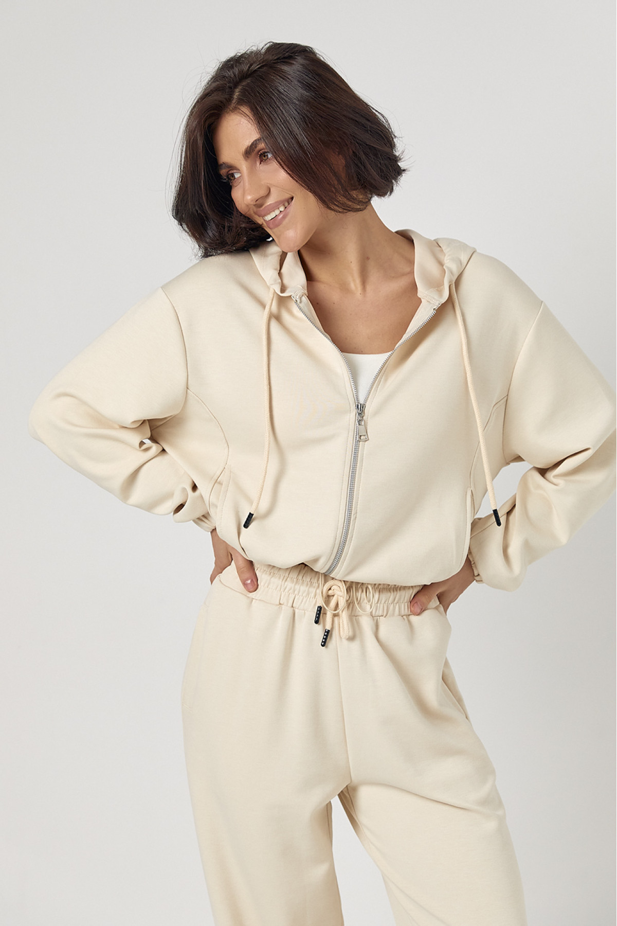 Спортивний костюм із джогерами та кофтою з капюшоном  бежевий колір