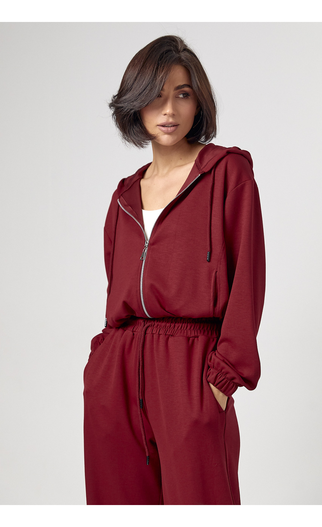 Спортивний костюм із джогерами та кофтою з капюшоном  бордо колір