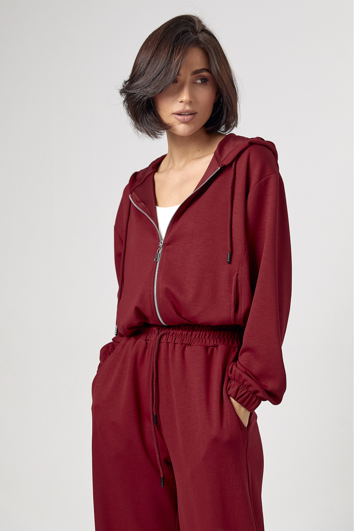 Спортивний костюм із джогерами та кофтою з капюшоном  бордо колір