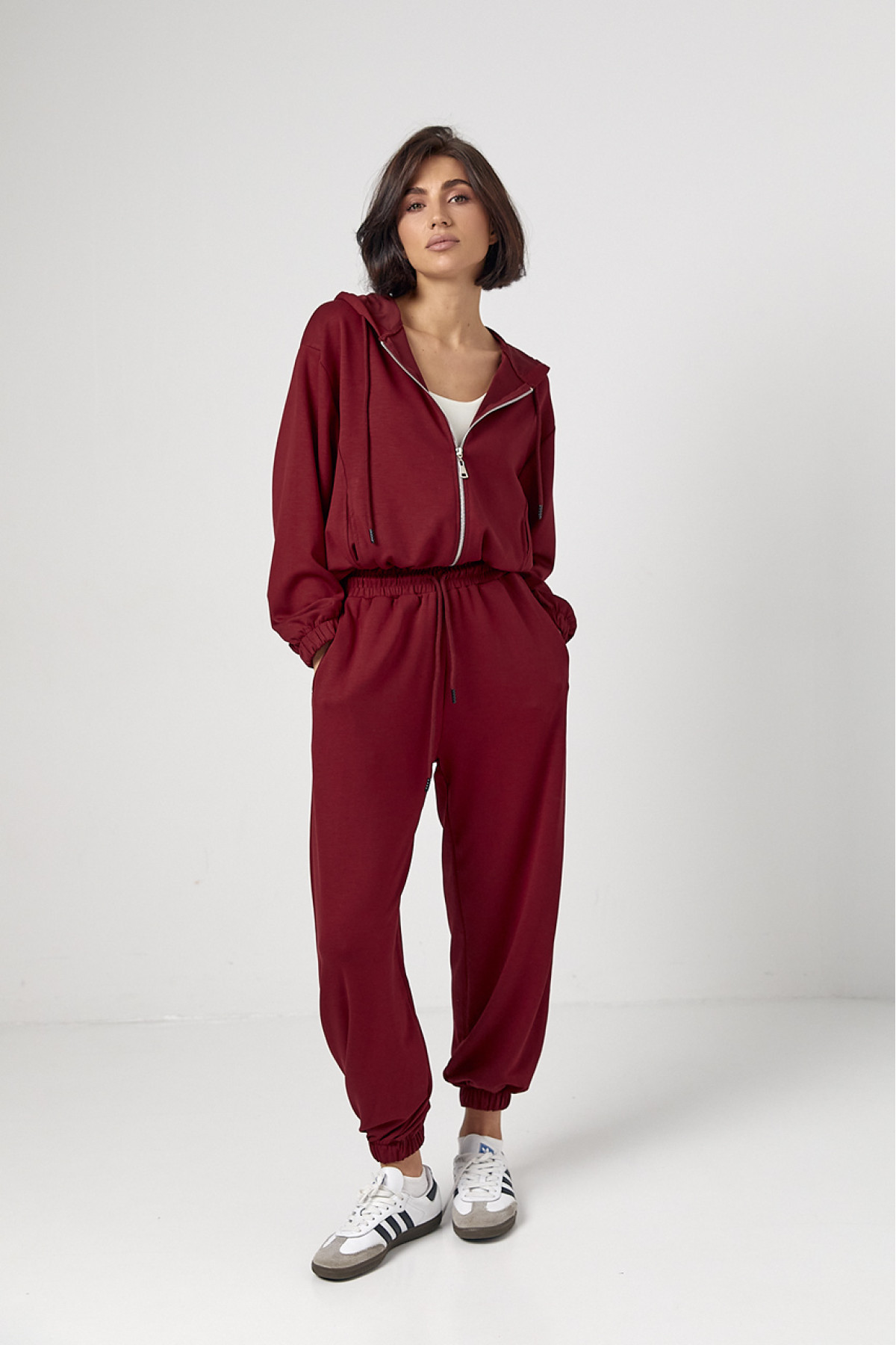 Спортивний костюм із джогерами та кофтою з капюшоном  бордо колір