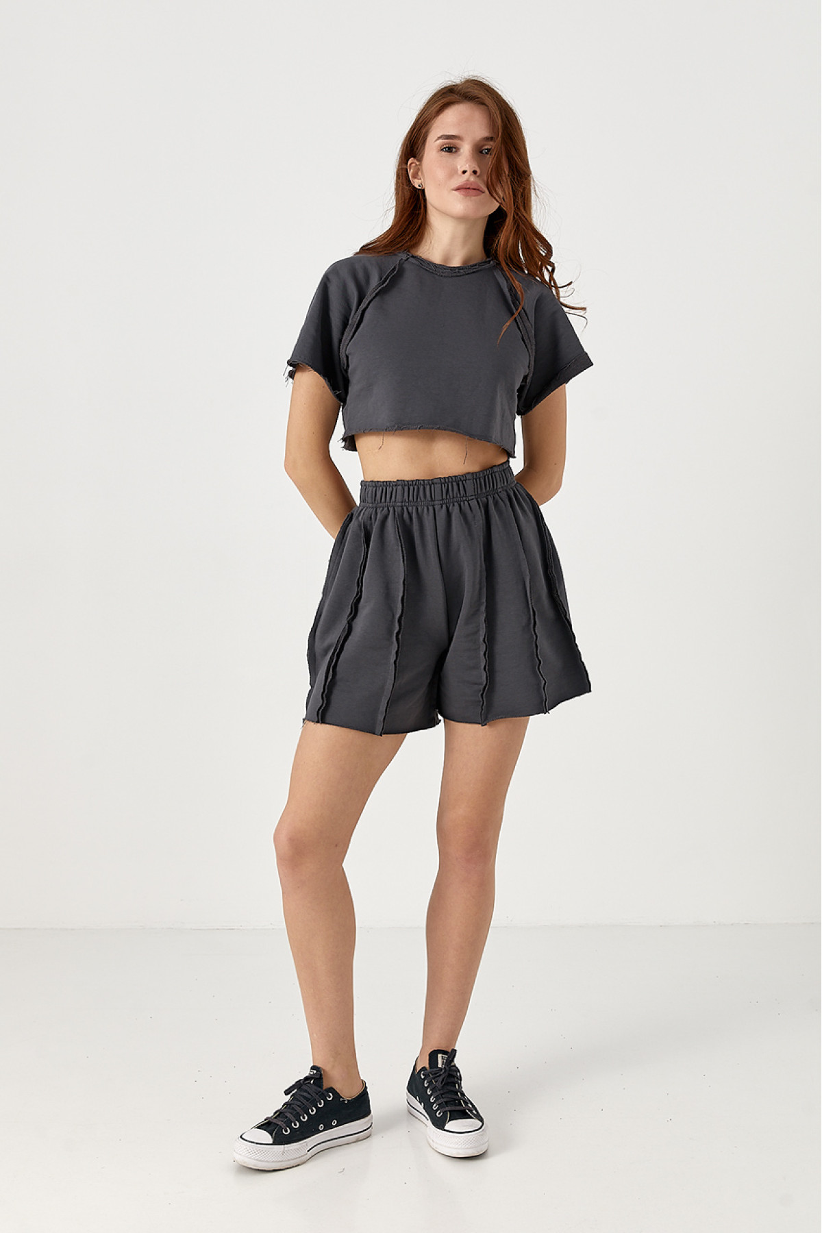 Спортивний костюм зі швами навиворіт  темносірий колір