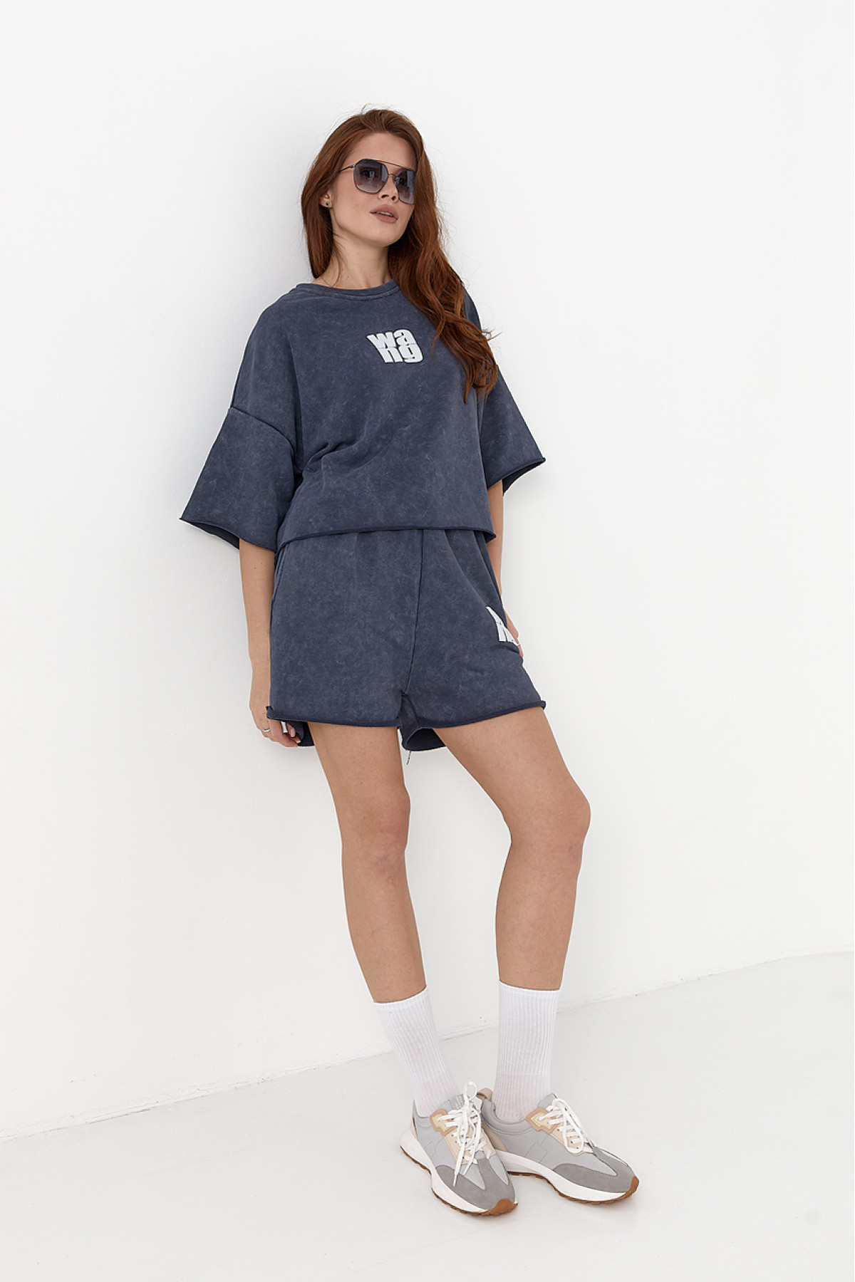 Спортивний костюм тайдай з написом Wang  темносірий колір