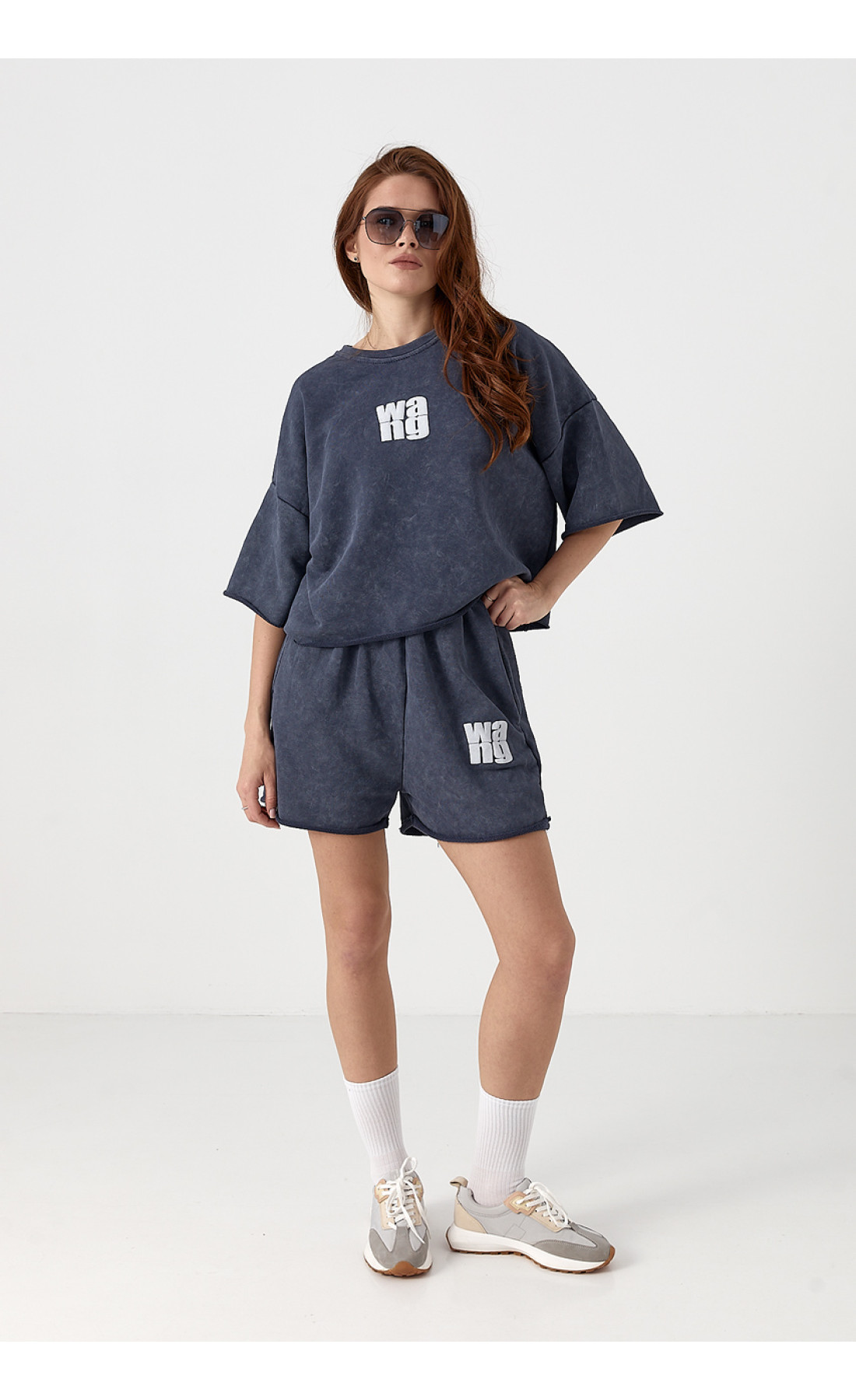 Спортивний костюм тайдай з написом Wang  темносірий колір