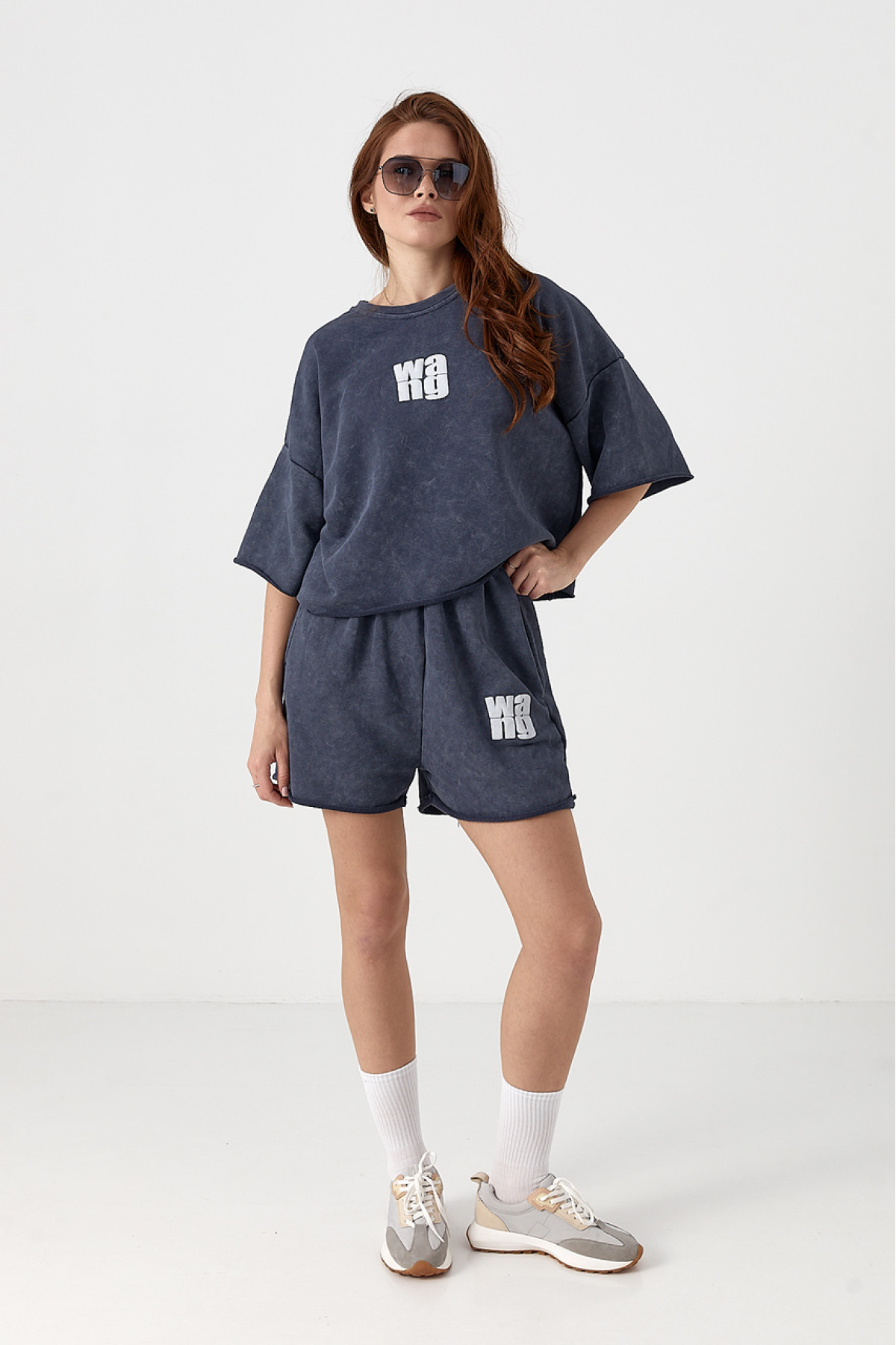 Спортивний костюм тайдай з написом Wang  темносірий колір