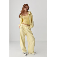 Спортивний костюм з прямими штанами та укороченим худі  лимонний колір