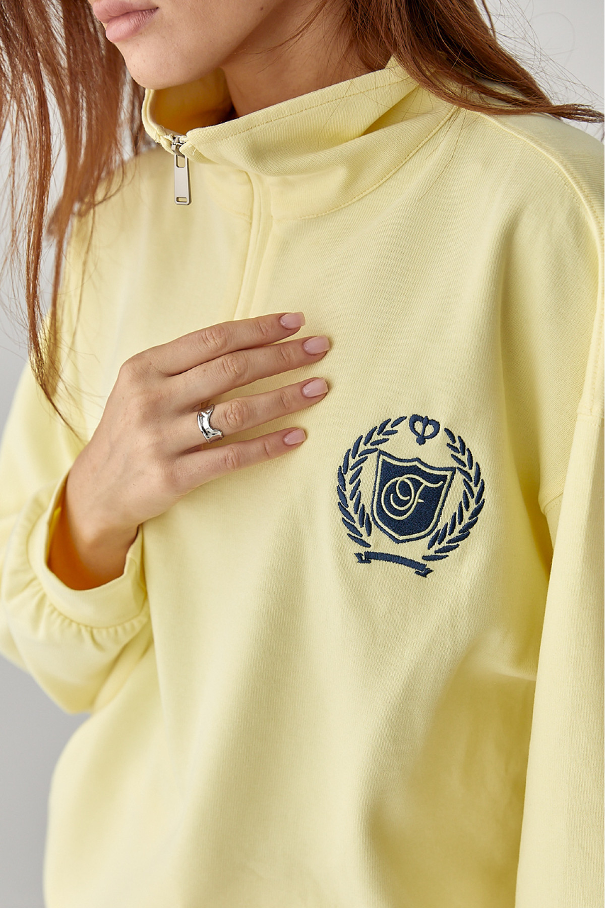 Вільний спортивний костюм зі світшотом на блискавці та прямими штанами  лимонний колір