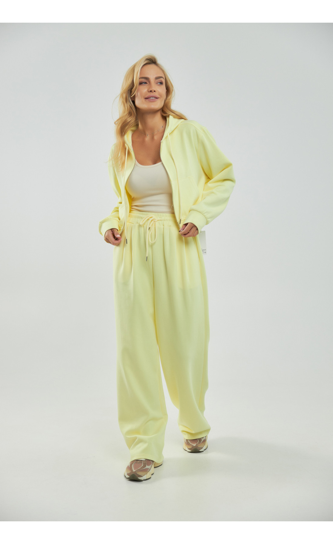 Однотонний спортивний костюм із худі з капюшоном і прямими штанами  лимонний колір