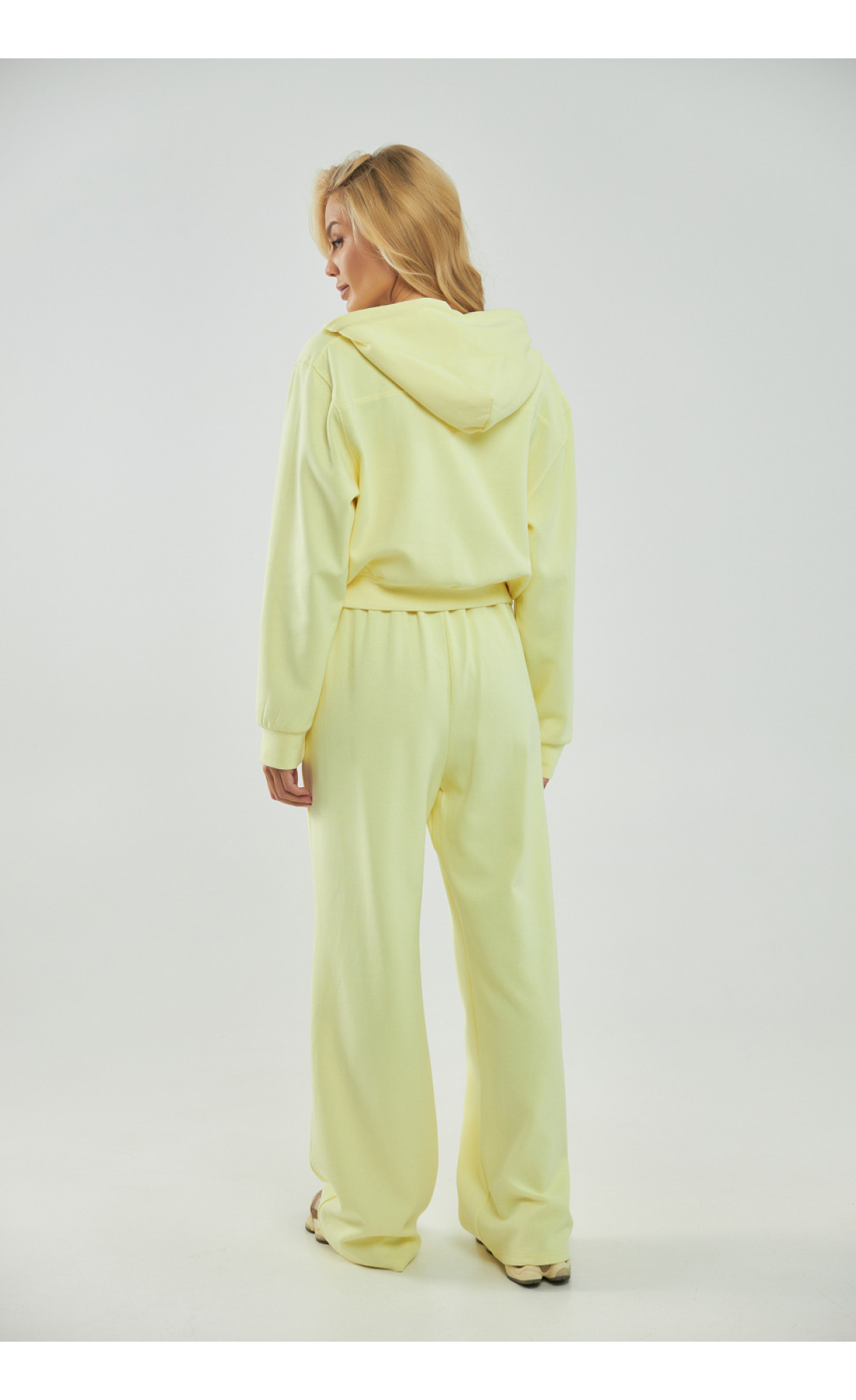 Однотонний спортивний костюм із худі з капюшоном і прямими штанами  лимонний колір