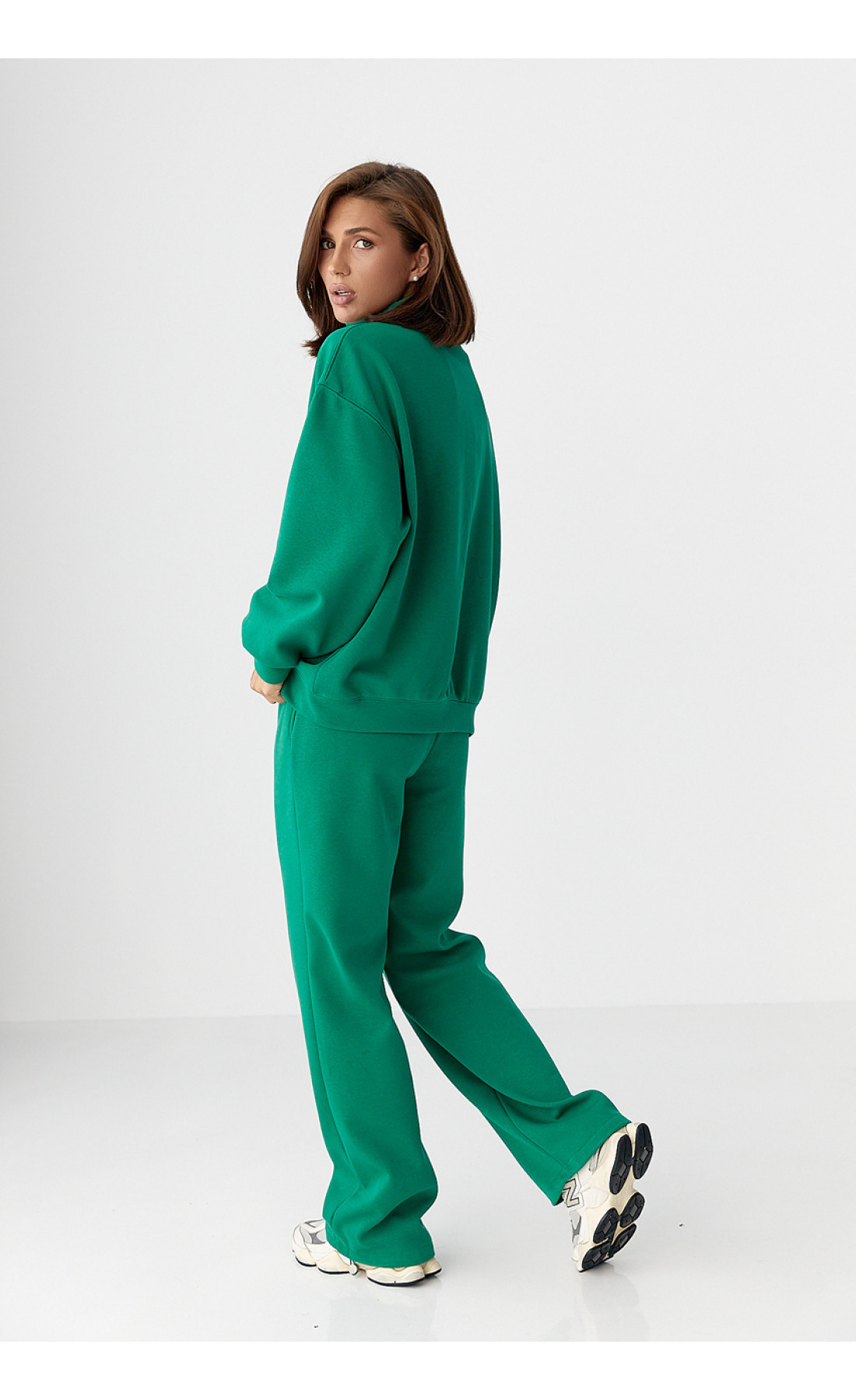 Бавовняний спортивний костюм із худі на блискавці  зелений колір