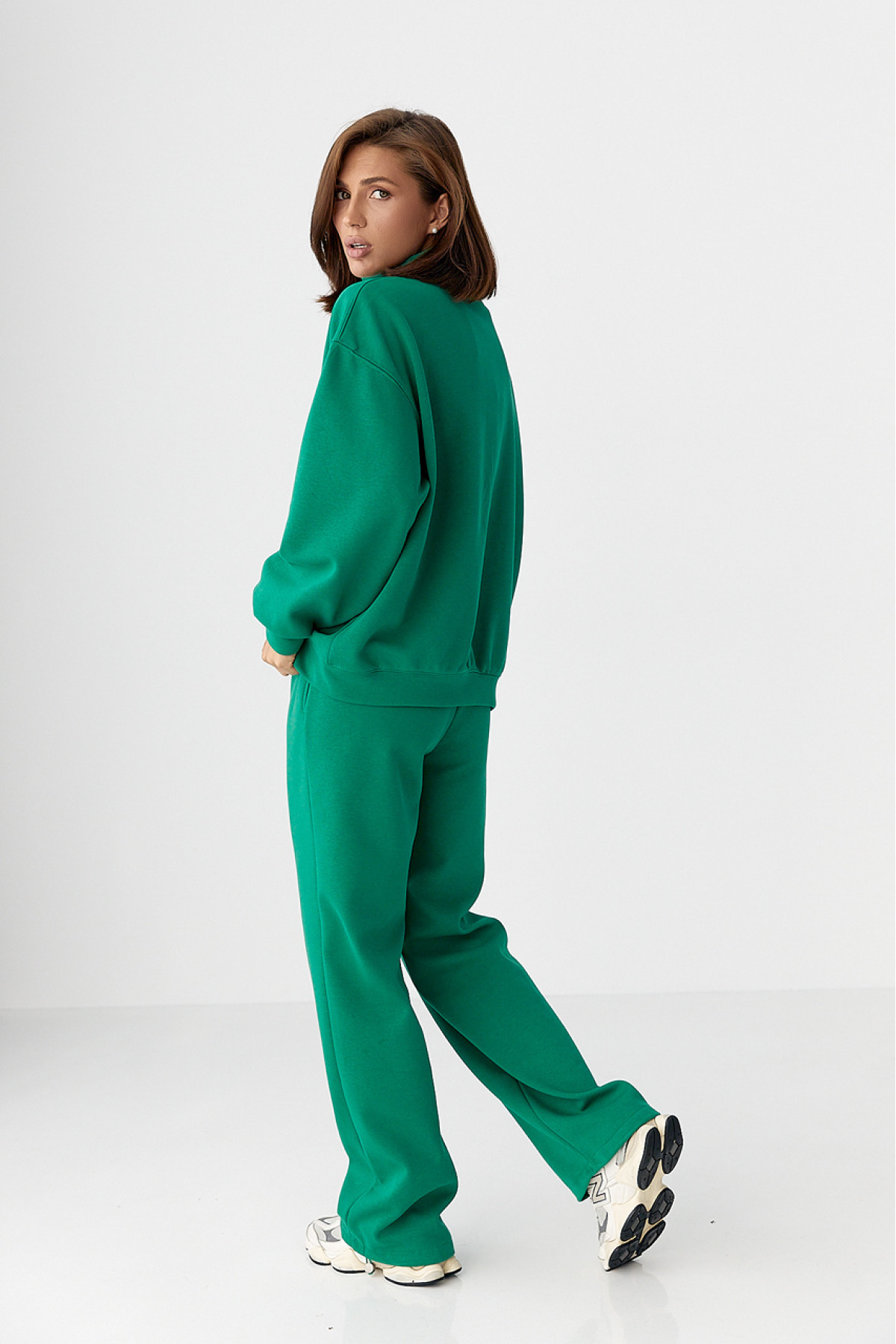 Бавовняний спортивний костюм із худі на блискавці  зелений колір