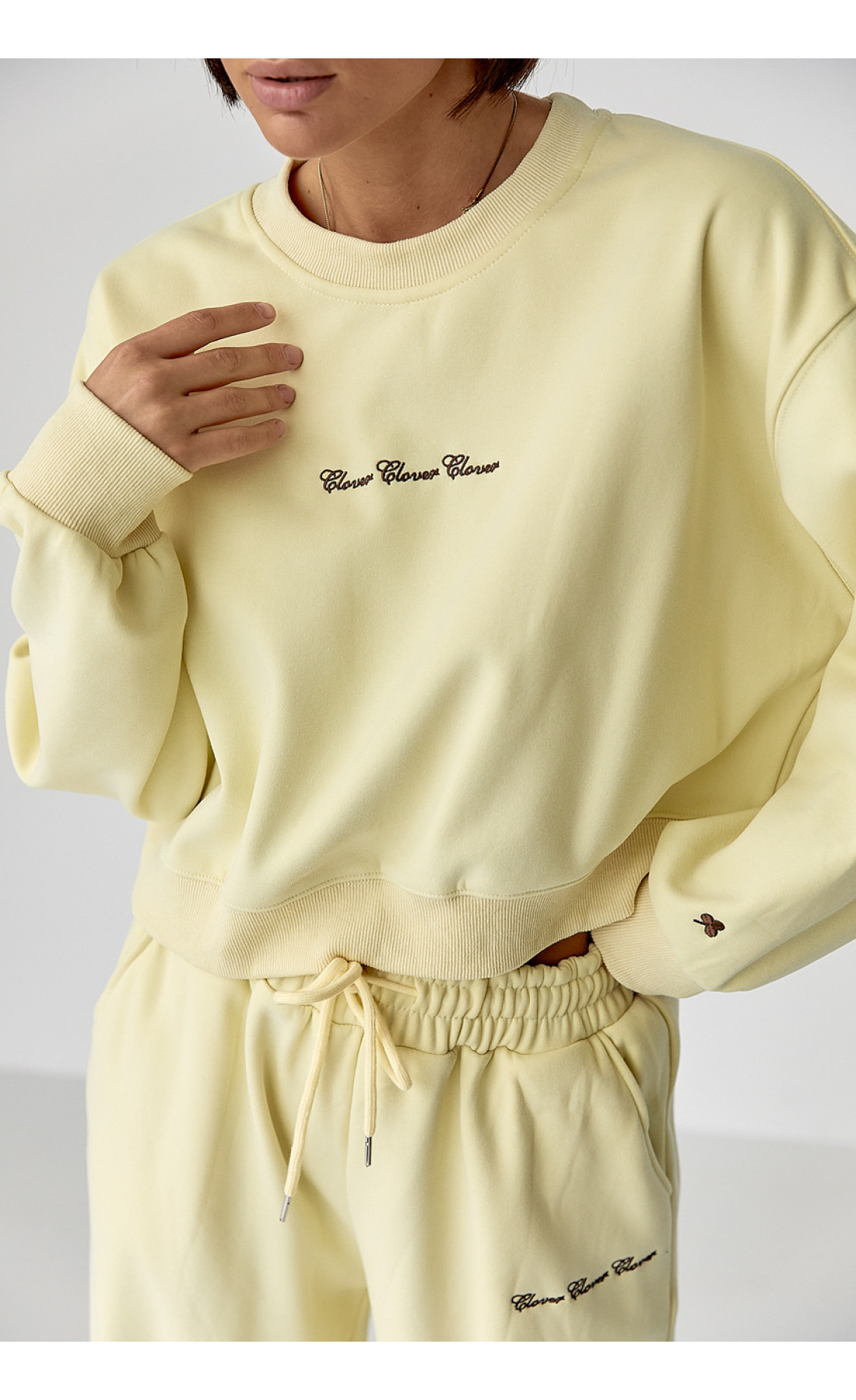 Спортивний костюм із плюшевим начосом з коротким світшотом та штанами палаццо  лимонний колір