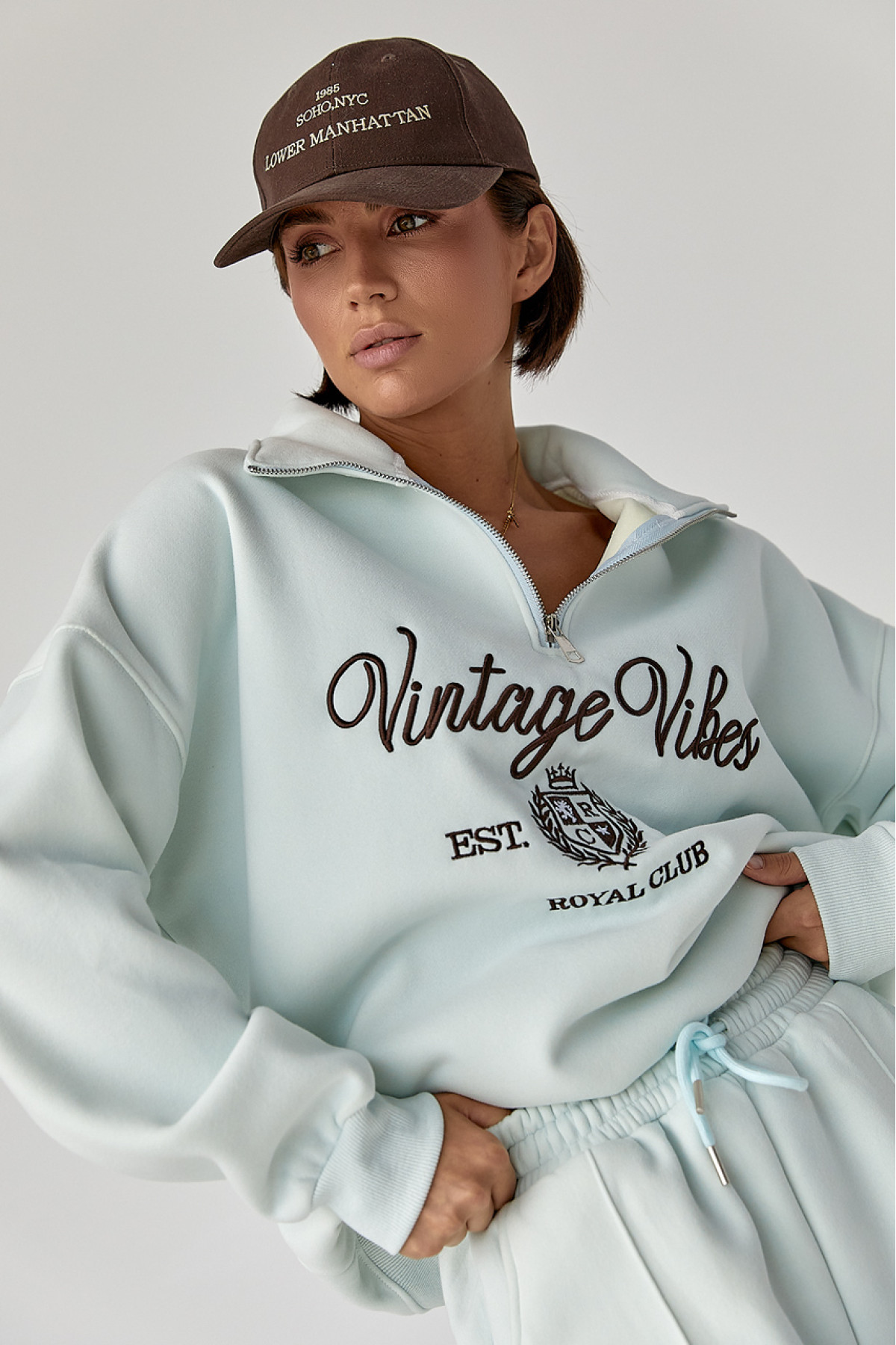 Утеплений спортивний костюм зі світшотом та джогерами  бірюзовий колір