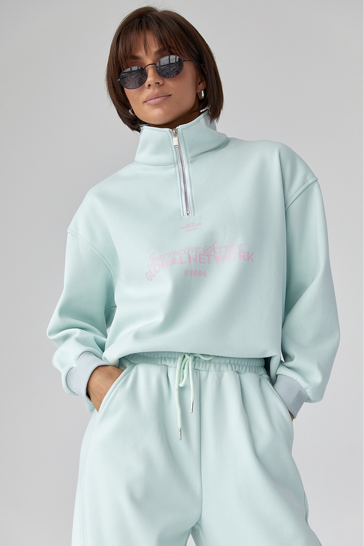 Теплий спортивний костюм з написами  бірюзовий колір