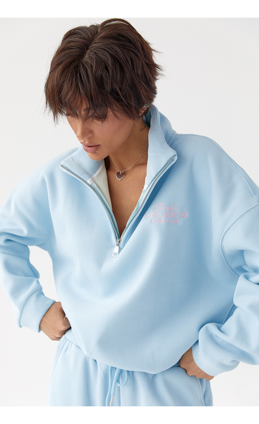 Утеплений спортивний костюм із штанами палаццо та світшотом  блакитний колір