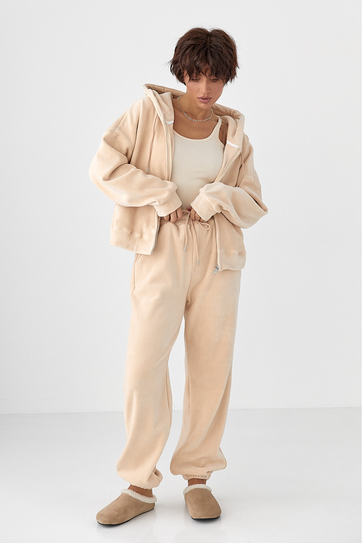 Спортивний костюм з двостороннього флісу  бежевий колір