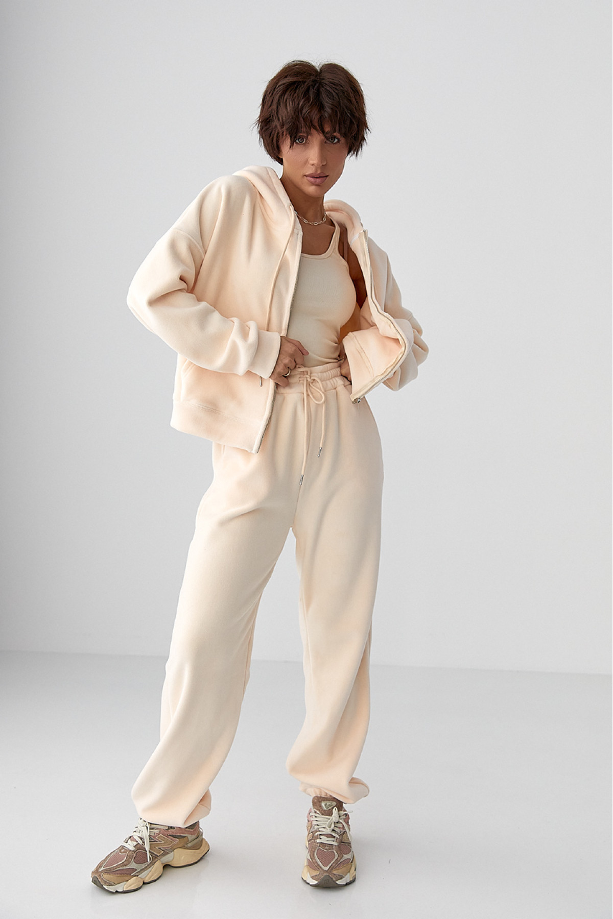 Спортивний костюм з двостороннього флісу  кремовий колір