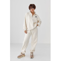 Утеплений спортивний костюм із джогерами та світшотом  бежевий колір