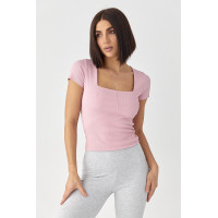 Футболка в рубчик з квадратним вирізом  рожевий колір