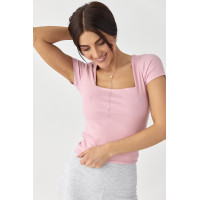 Футболка в рубчик з квадратним вирізом  рожевий колір