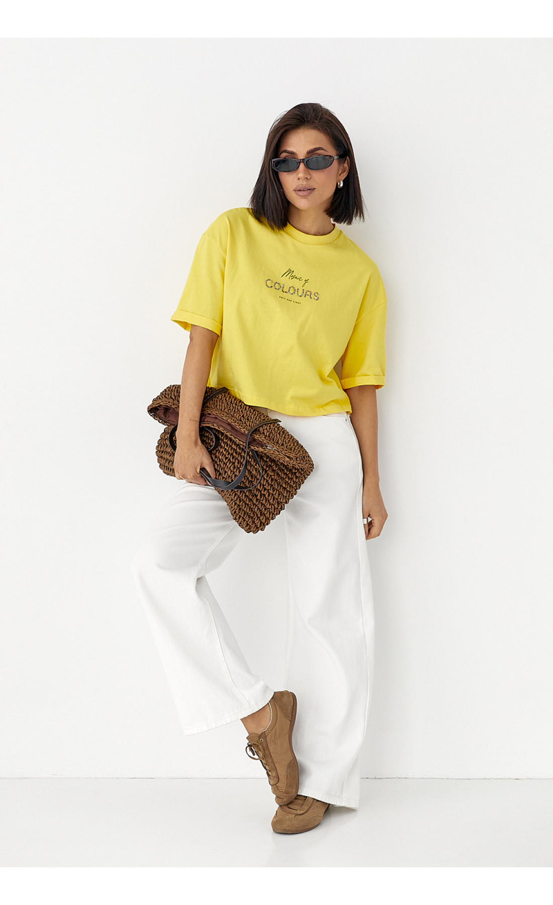 Футболка з надписом із бісеру  жовтий колір