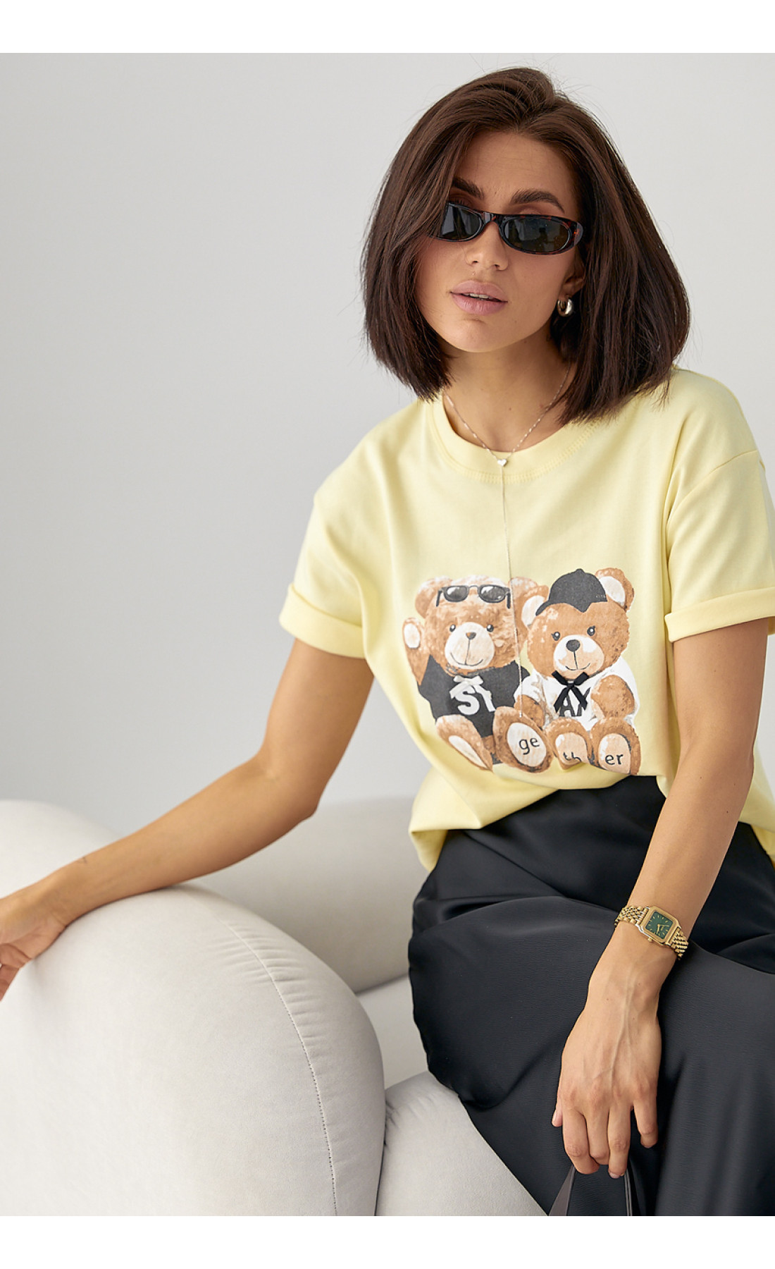 Бавовняна футболка з ведмедиками  лимонний колір