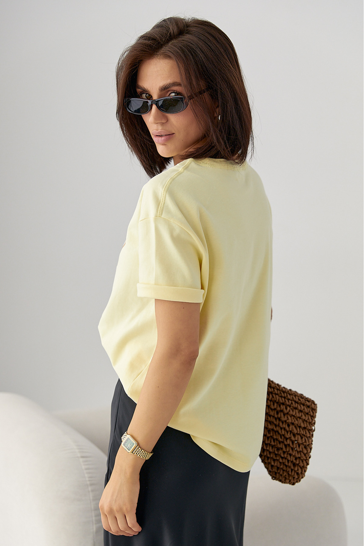 Бавовняна футболка з ведмедиками  лимонний колір