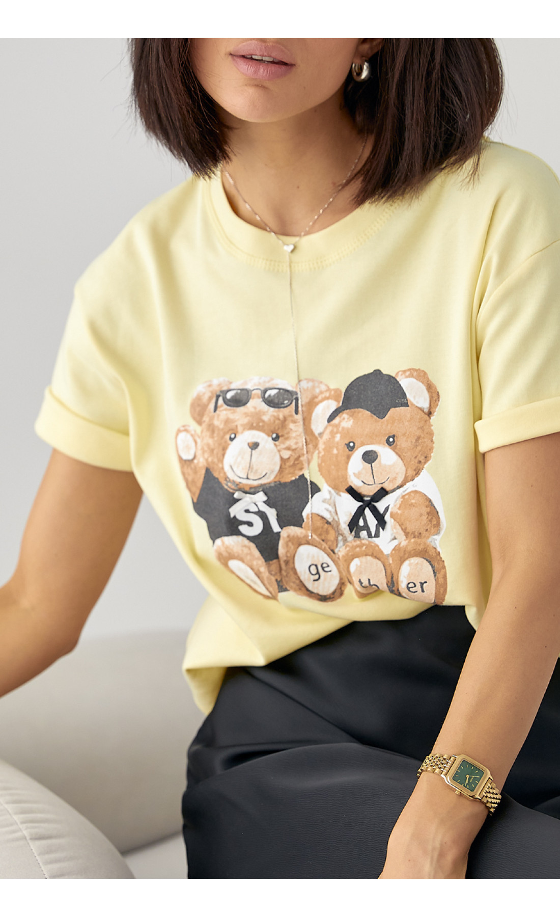 Бавовняна футболка з ведмедиками  лимонний колір