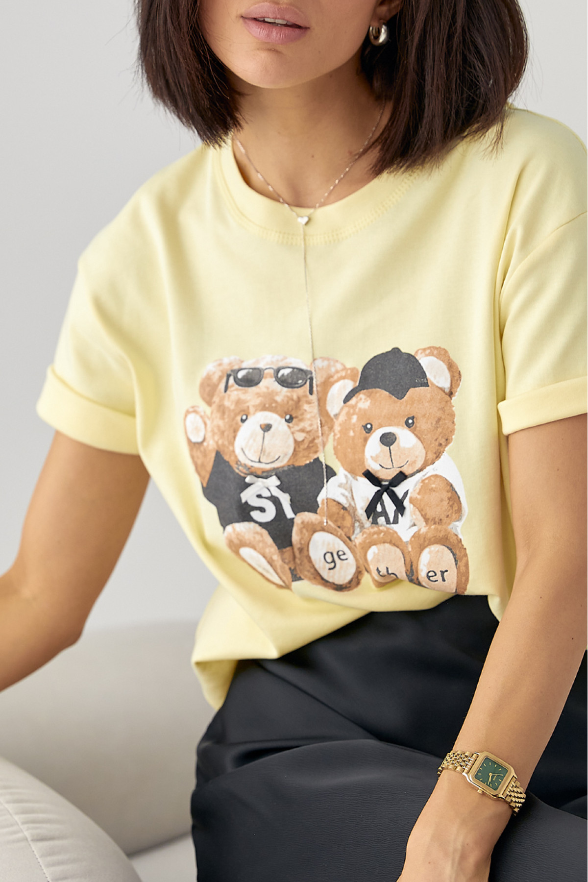 Бавовняна футболка з ведмедиками  лимонний колір