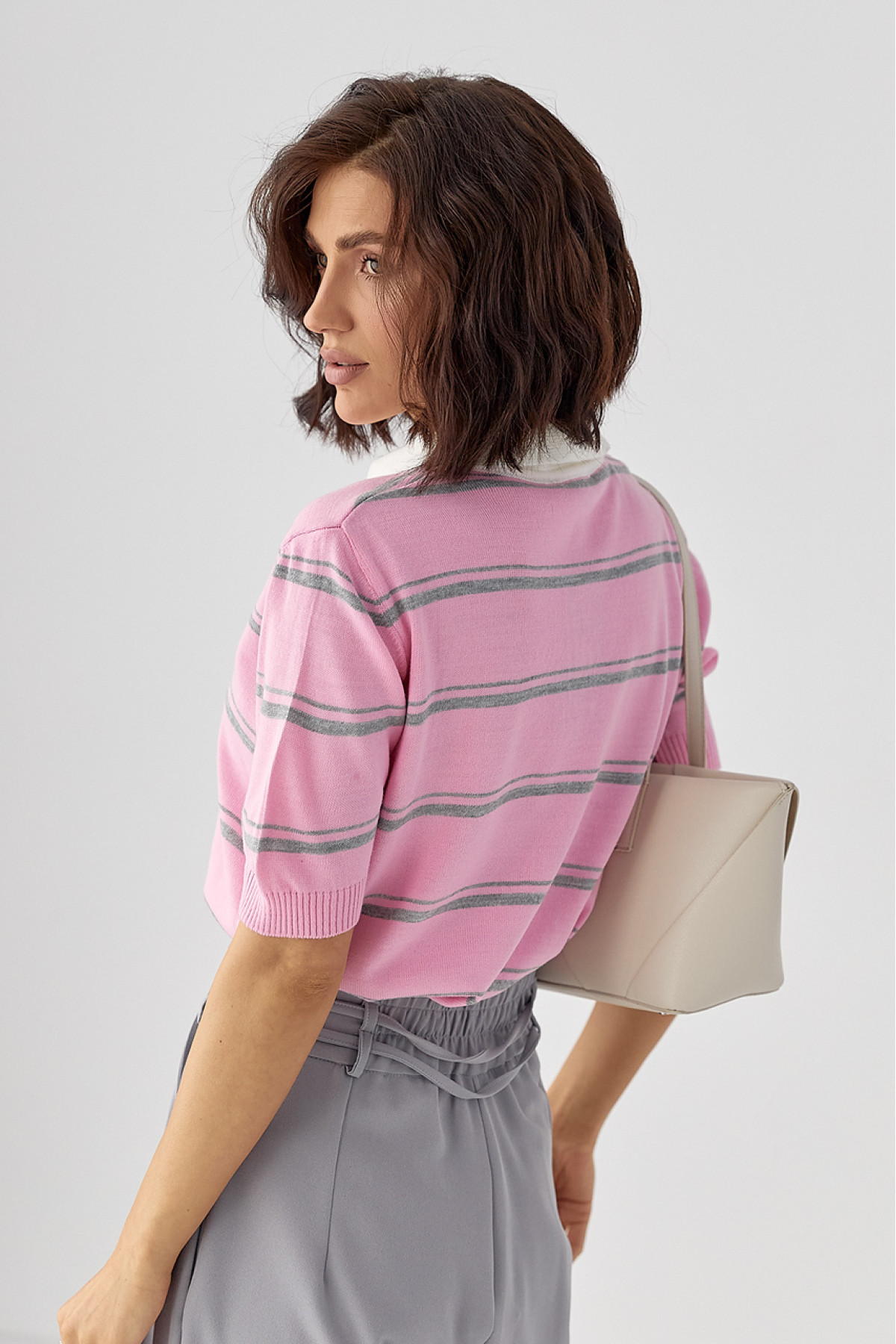 В'язане поло в смужку  рожевий колір