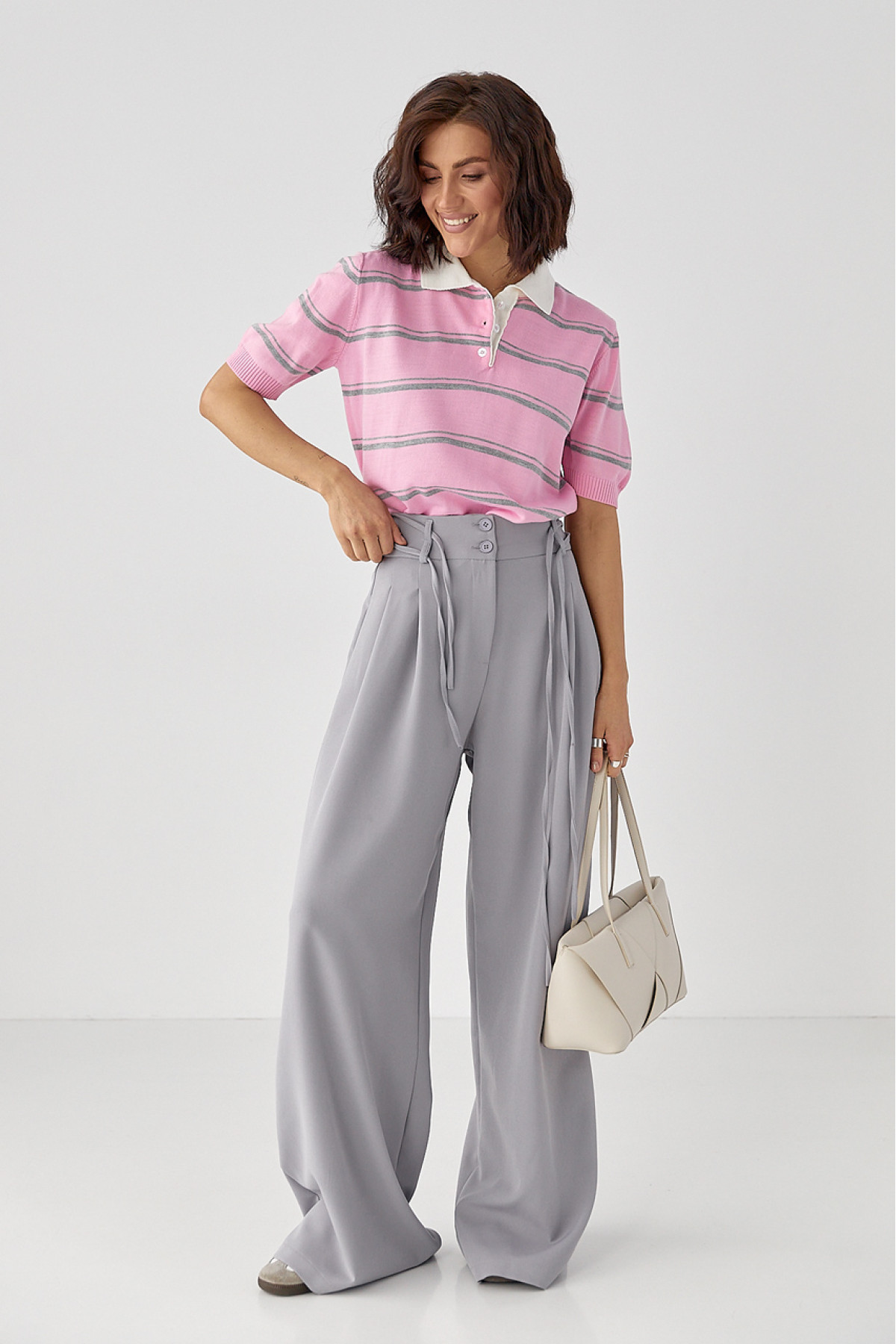 В'язане поло в смужку  рожевий колір