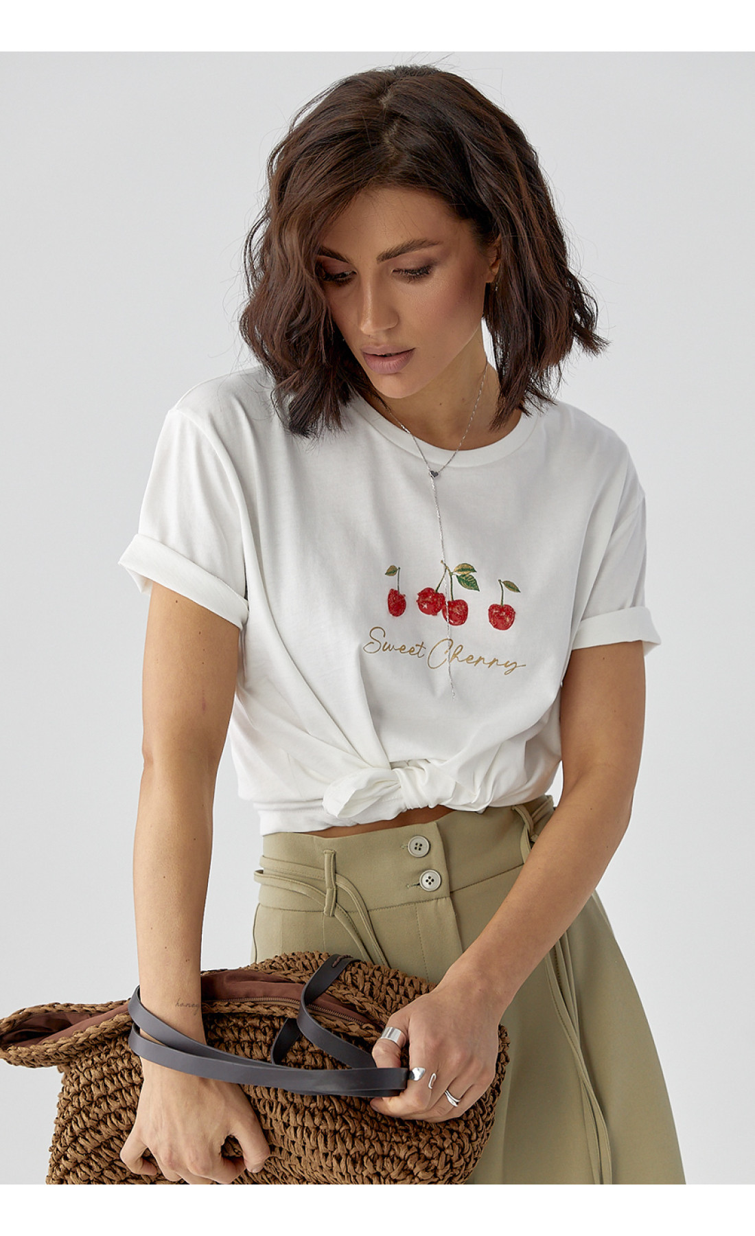 Жіноча футболка з написом Sweet Cherry  білий колір