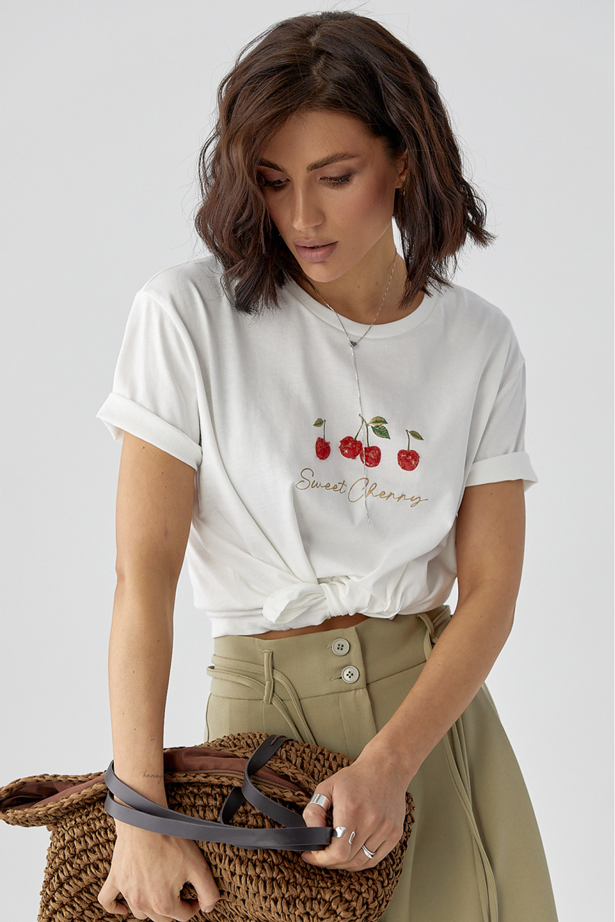Жіноча футболка з написом Sweet Cherry  білий колір