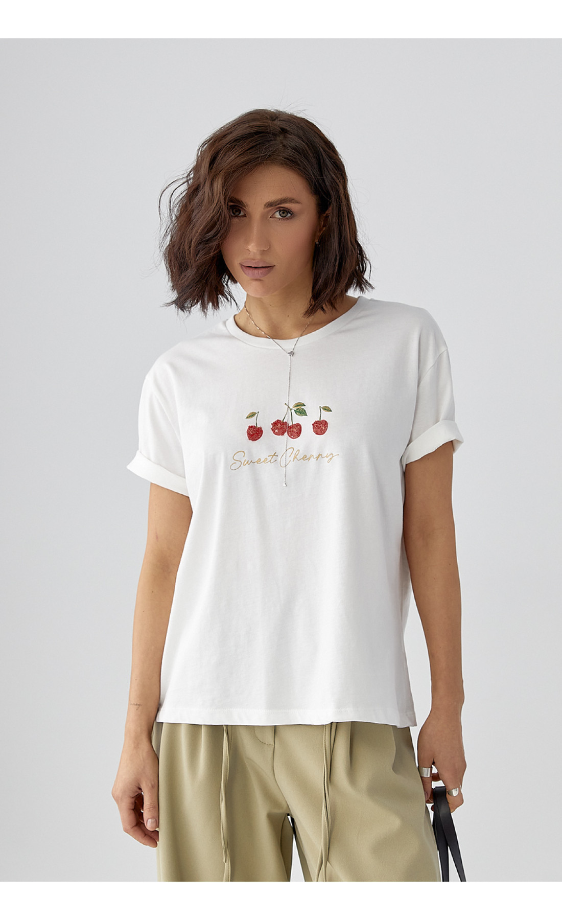 Жіноча футболка з написом Sweet Cherry  білий колір