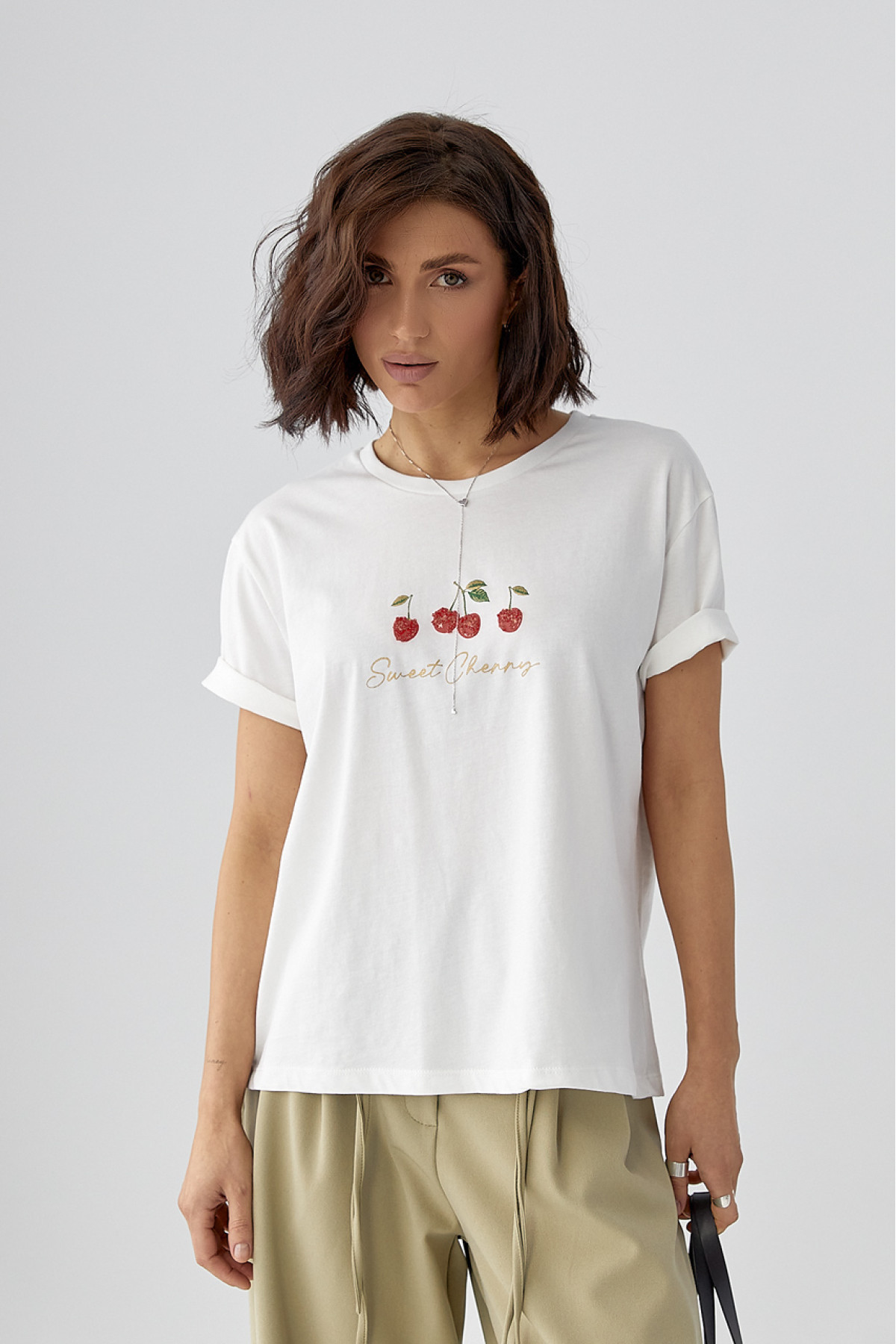 Жіноча футболка з написом Sweet Cherry  білий колір