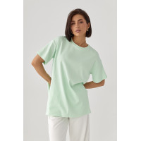 Однотонна футболка з розрізами  м'ятний колір