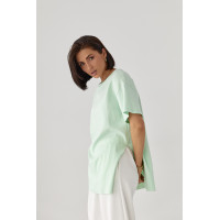 Однотонна футболка з розрізами  м'ятний колір