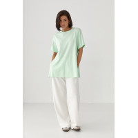 Однотонна футболка з розрізами  м'ятний колір