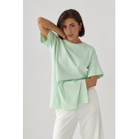 Однотонна футболка з розрізами  м'ятний колір