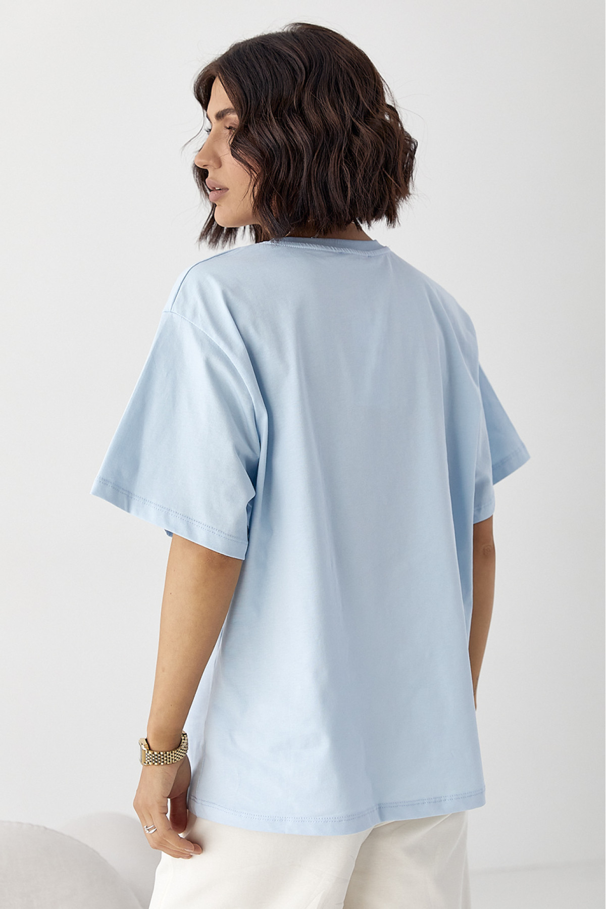 Бавовняна футболка з ведмедиком  блакитний колір