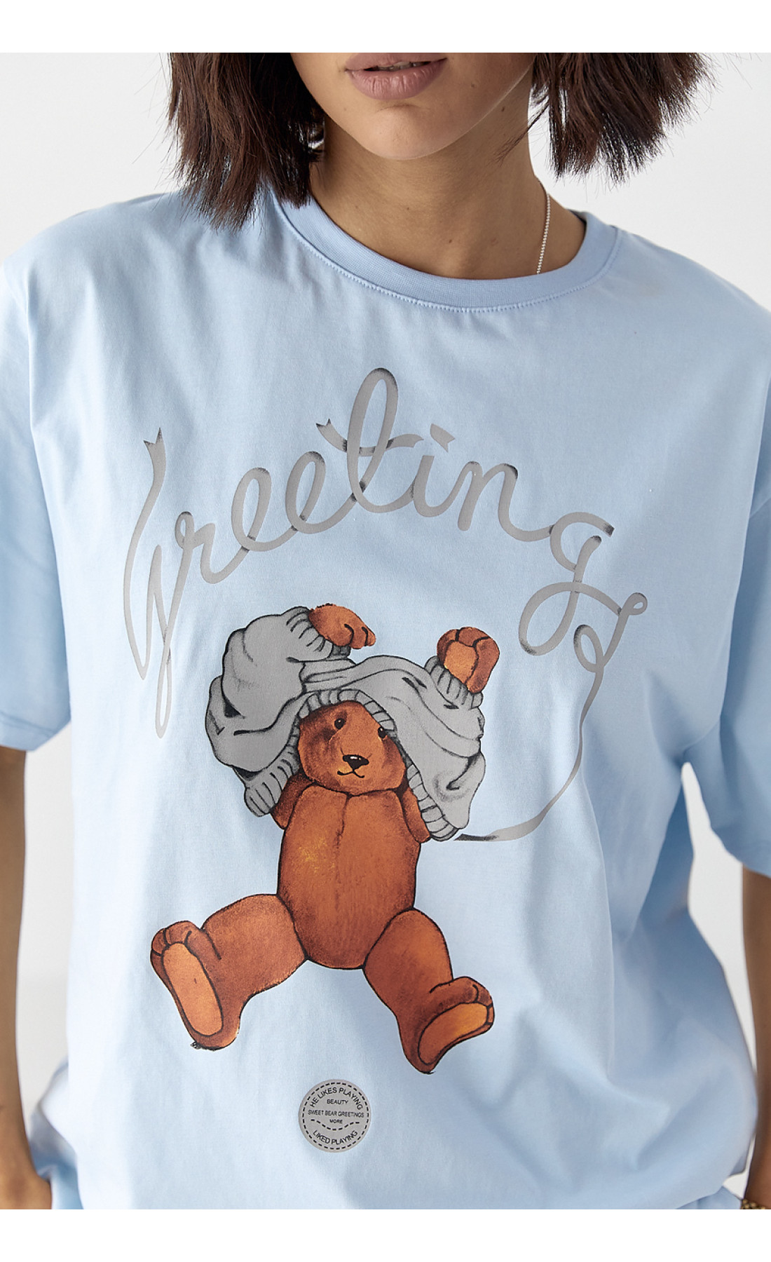 Бавовняна футболка з ведмедиком  блакитний колір