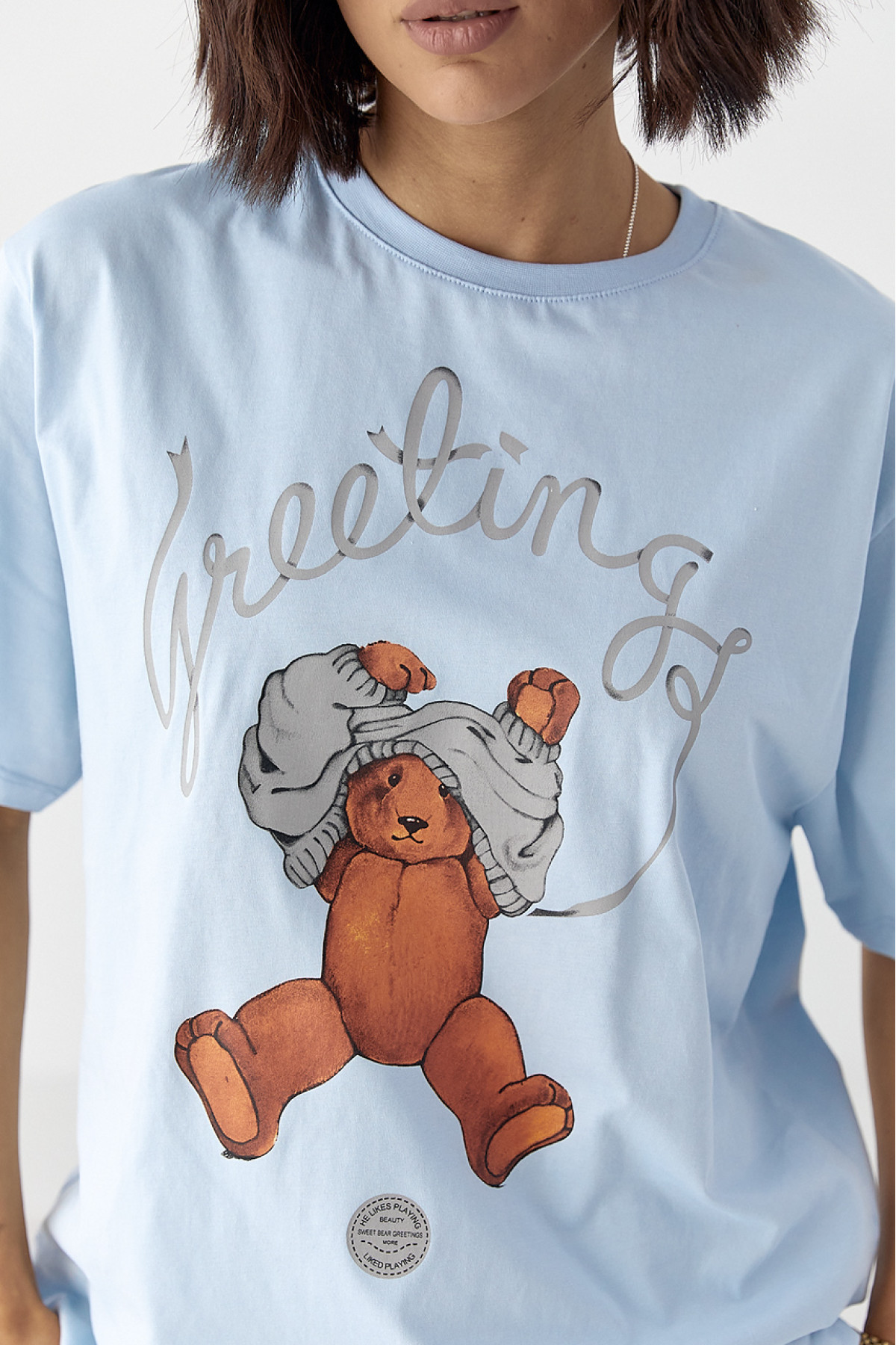 Бавовняна футболка з ведмедиком  блакитний колір