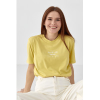 Трикотажна футболка з написами  лимонний колір