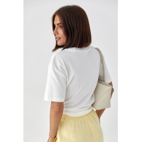 Однотонна футболка з написом Voila  молочний колір