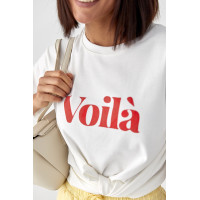 Однотонна футболка з написом Voila  молочний колір